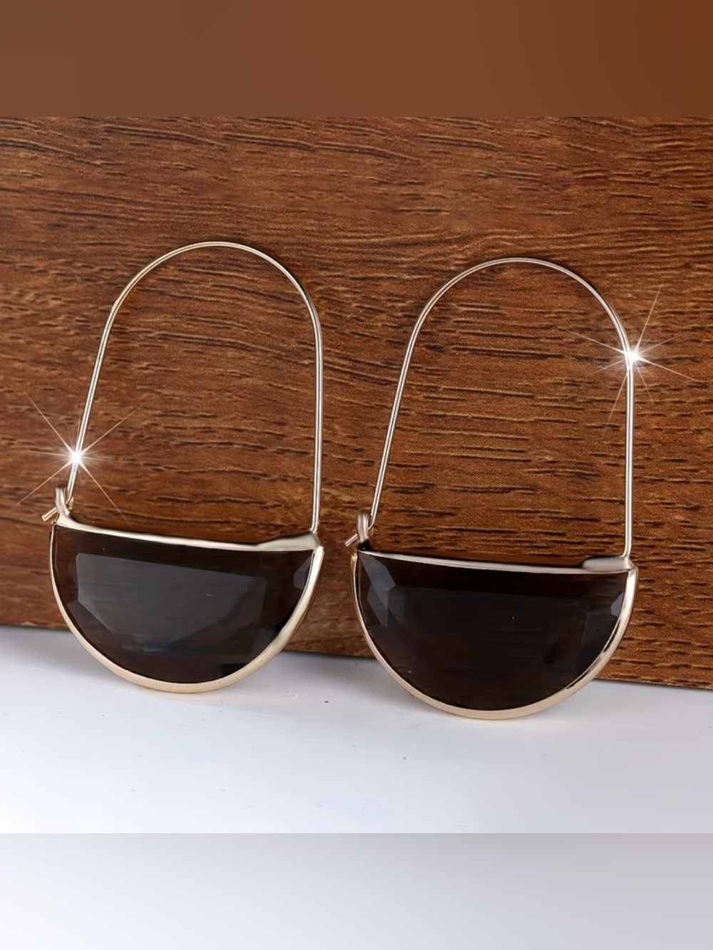 NEW! Gold Hoop Earrings with Black Stone Accent. 🖤